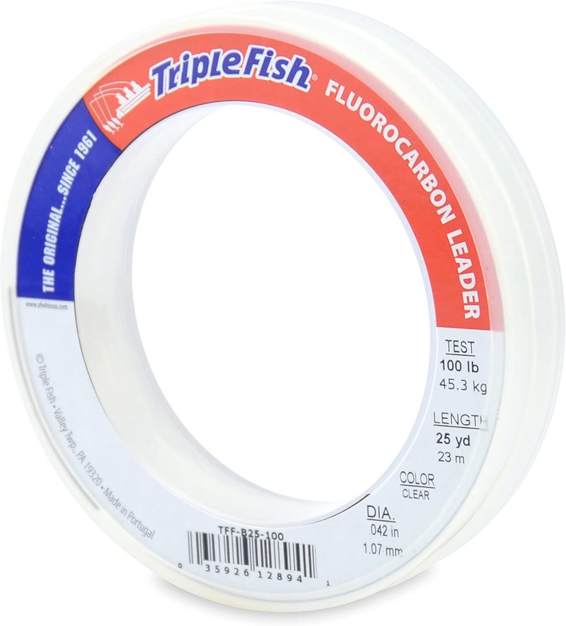 Triple Fish 100% Fluorocarbon Fishing Leader - Clear Invisible Strong and Heavy Duty Highly Abrasion Resistant, Fast Sinking Freshwater & Saltwater - Image 1